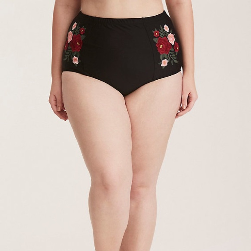 Torrid High Waist Floral Embroidered Swim Bottoms